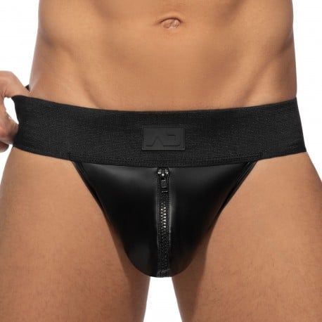 AD Fetish Cockring Front Zip Rub Jock - Black