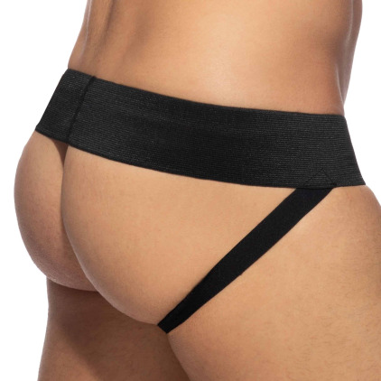Jock Strap Front Zip Rub Cockring Noir AD Fetish