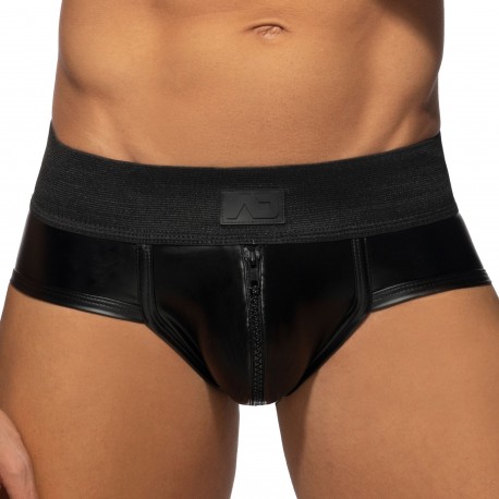 AD Fetish Cockring Front and Back Zip Rub Briefs - Black
