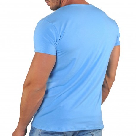 Roberto Lucca Deep 3-Button Collar Coton Modal T-Shirt - Sky Blue