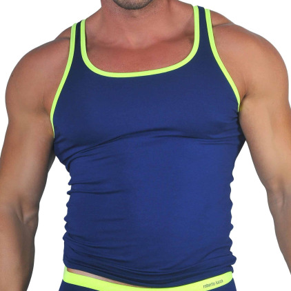 Roberto Lucca Débardeur Coton Modal Bleu Marine - Jaune Fluo Roberto Lucca Débardeur Coton Modal Bleu Marine - Jaune Fluo