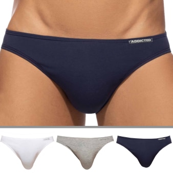 Lot de 3 Slips Bikini Coton Blanc - Bleu Marine - Gris Addicted