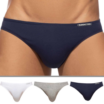Lot de 3 Slips Bikini Coton Blanc - Bleu Marine - Gris Addicted
