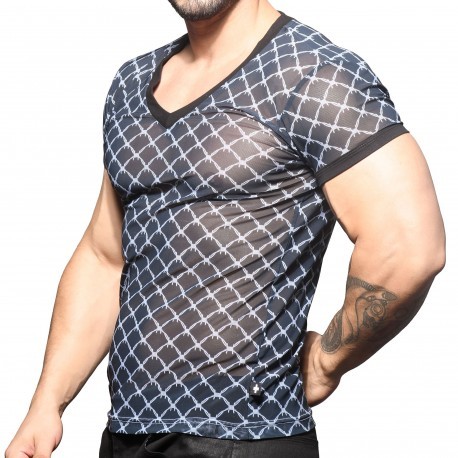 Andrew Christian Barbed Wire Sheer V-Neck T-Shirt