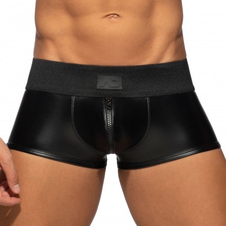 AD Fetish Cockring Front and Back Zip Rub Trunks - Black