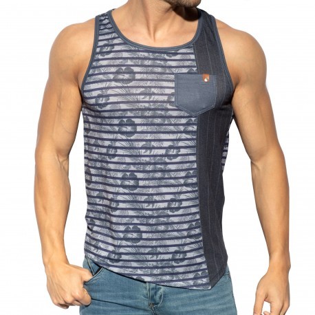 ES Collection Flower Striped Tank Top - Navy