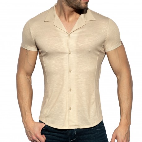 ES Collection Slim Fit Microfiber Shirt - Beige