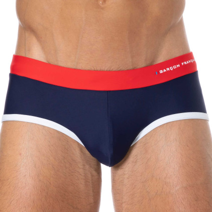 Garçon Français Slip de Bain Bleu Marine - Rouge - Blanc Garçon Français Slip de Bain Bleu Marine - Rouge - Blanc