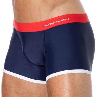 Boxer de Bain Bleu Marine - Rouge - Blanc Garçon Français