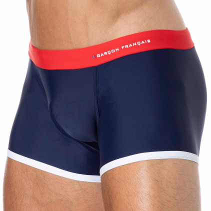 Boxer de Bain Bleu Marine - Rouge - Blanc Garçon Français