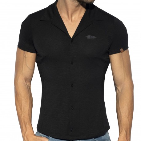ES Collection Slim Fit Microfiber Shirt - Black