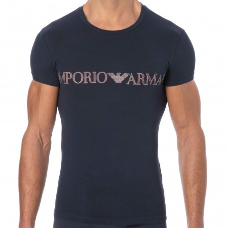 Emporio Armani T-Shirt Megalogo Coton Bleu Marine