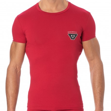 Emporio Armani T-Shirt Emoji X-Mas Coton Rouge Cerise