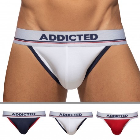 Addicted 3-Pack Tommy Cotton Jocks - White - Navy - Red