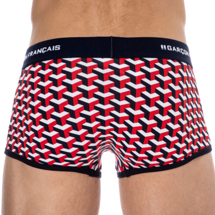 Boxer Court Coton Géométrique Bleu Marine Garçon Français