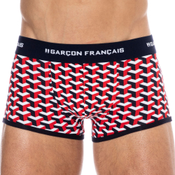 Boxer Court Coton Géométrique Bleu Marine Garçon Français