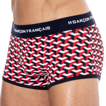 Boxer Court Coton Géométrique Bleu Marine Garçon Français