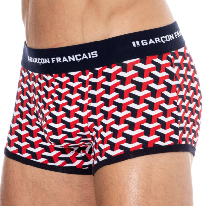 Boxer Court Coton Géométrique Bleu Marine Garçon Français