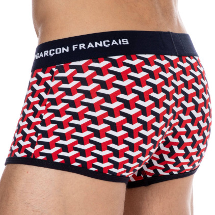 Boxer Court Coton Géométrique Bleu Marine Garçon Français