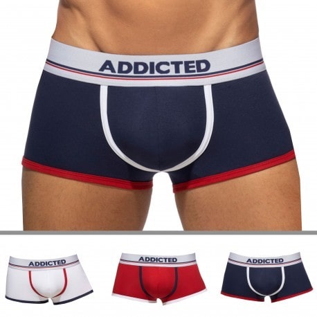 Addicted 3-Pack Tommy Cotton Trunks -White - Navy - Red