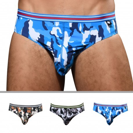Andrew Christian 3-Pack Camo Boy Briefs with Almost Naked - Khaki - Grey - Blue