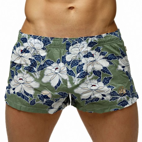 Marcuse Floral Cotton Boxer Shorts - Olive