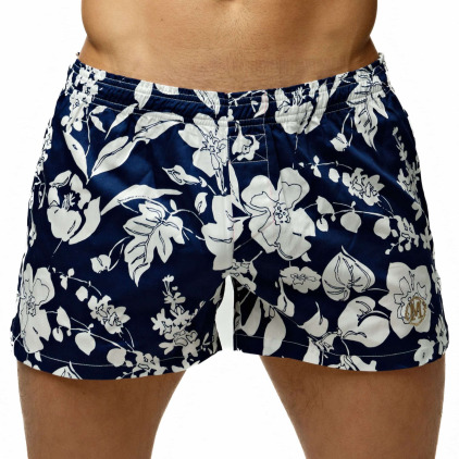 Marcuse Caleçon Mi-Long Floral Coton Bleu Marine