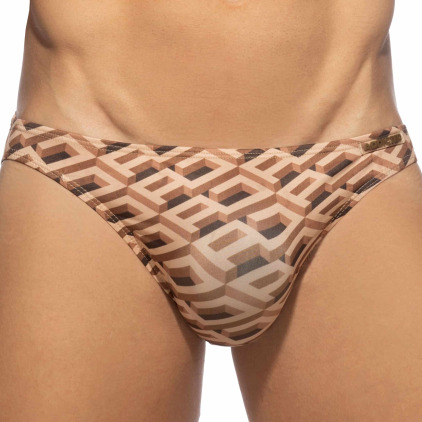 Addicted Slip Bikini Imprimé AD Marron