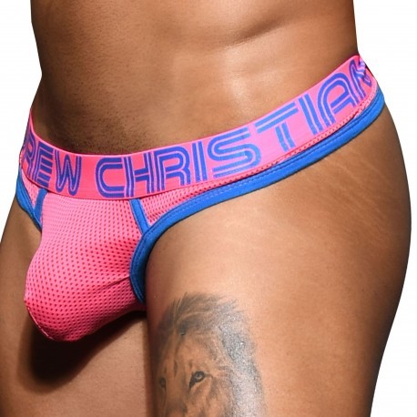Andrew Christian Almost Naked Candy Pop Mesh Thong - Pink