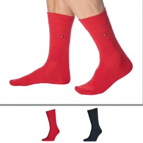 Tommy Hilfiger 2-Pack Classic Cotton Dress Socks - Navy - Red
