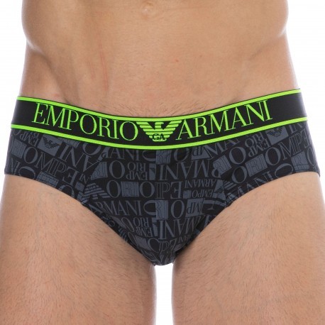 Emporio Armani Microfiber Briefs - All Over Logo - Black
