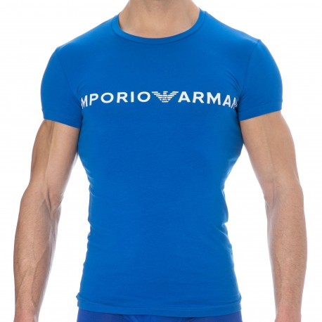 Emporio Armani T-Shirt Megalogo Coton Bleu Roi