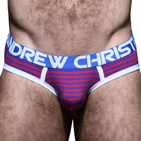 Andrew Christian Almost Naked Cabana Stripe Briefs - Blue - Red