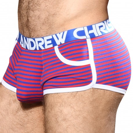 Andrew Christian Almost Naked Cabana Stripe Pocket Trunks - Blue - Red