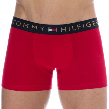 Tommy Hilfiger Boxer Logo Doré Coton Bio Rouge