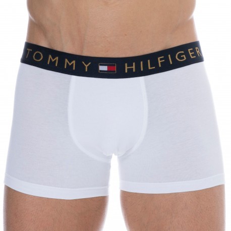 Tommy Hilfiger Boxer Logo Doré Coton Bio Blanc