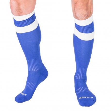 Barcode Chaussettes Hautes Football Bleues - Blanches