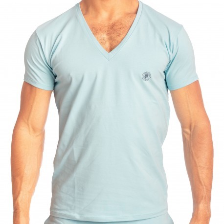 L'Homme invisible T-Shirt Col V Hypnos Bleu Glacier