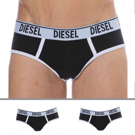 Diesel 2-Pack Contrast Cotton Briefs - Black - Black