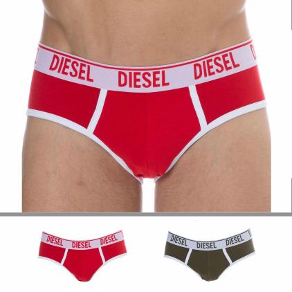 Diesel Lot de 2 Slips Contrast Coton Rouge - Kaki