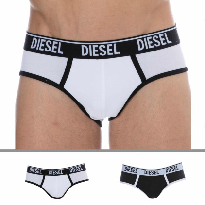 Diesel Lot de 2 Slips Contrast Coton Noir - Blanc