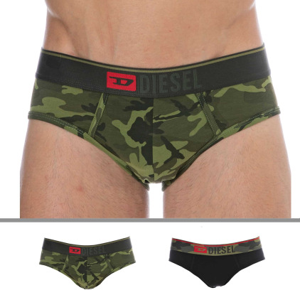 Diesel Lot de 2 Slips Camouflage Coton Noir - Kaki