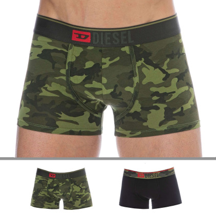 Diesel Lot de 2 Boxers Camouflage Coton Noir - Kaki