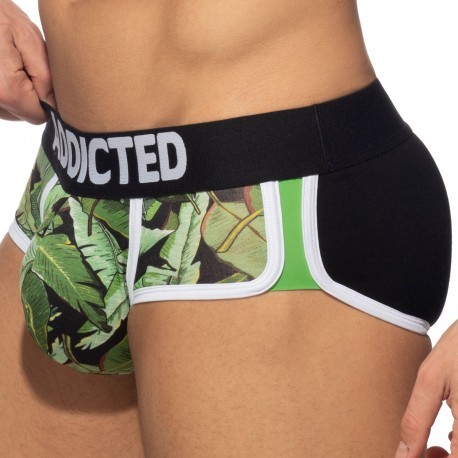 Addicted Tropical Leaves Double Side Briefs - Black