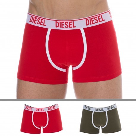 Diesel 2-Pack Contrast Cotton Boxer Briefs - Red - Khaki