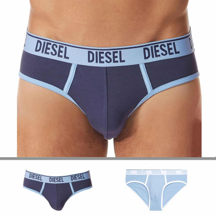 Diesel Lot de 2 Slips Contrast Coton Bleu Marine - Bleu Ciel