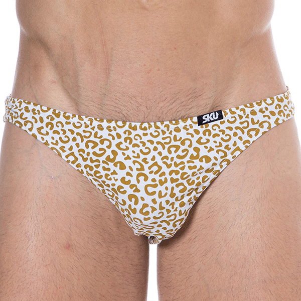 SKU Leopard Cotton Mini Briefs - White - Gold