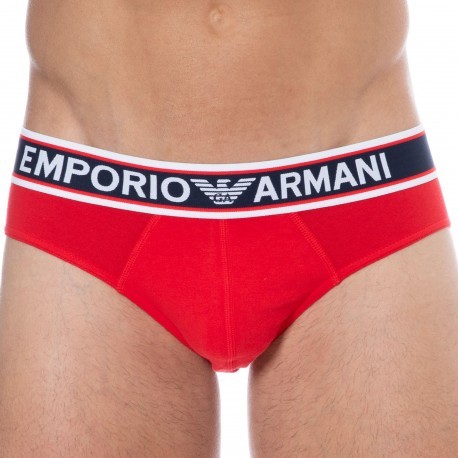 Emporio Armani Bold Eagle Cotton Briefs - Red
