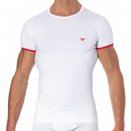 Emporio Armani T-Shirt Contrast Binding Coton Blanc