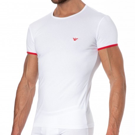 Emporio Armani T-Shirt Contrast Binding Coton Blanc
